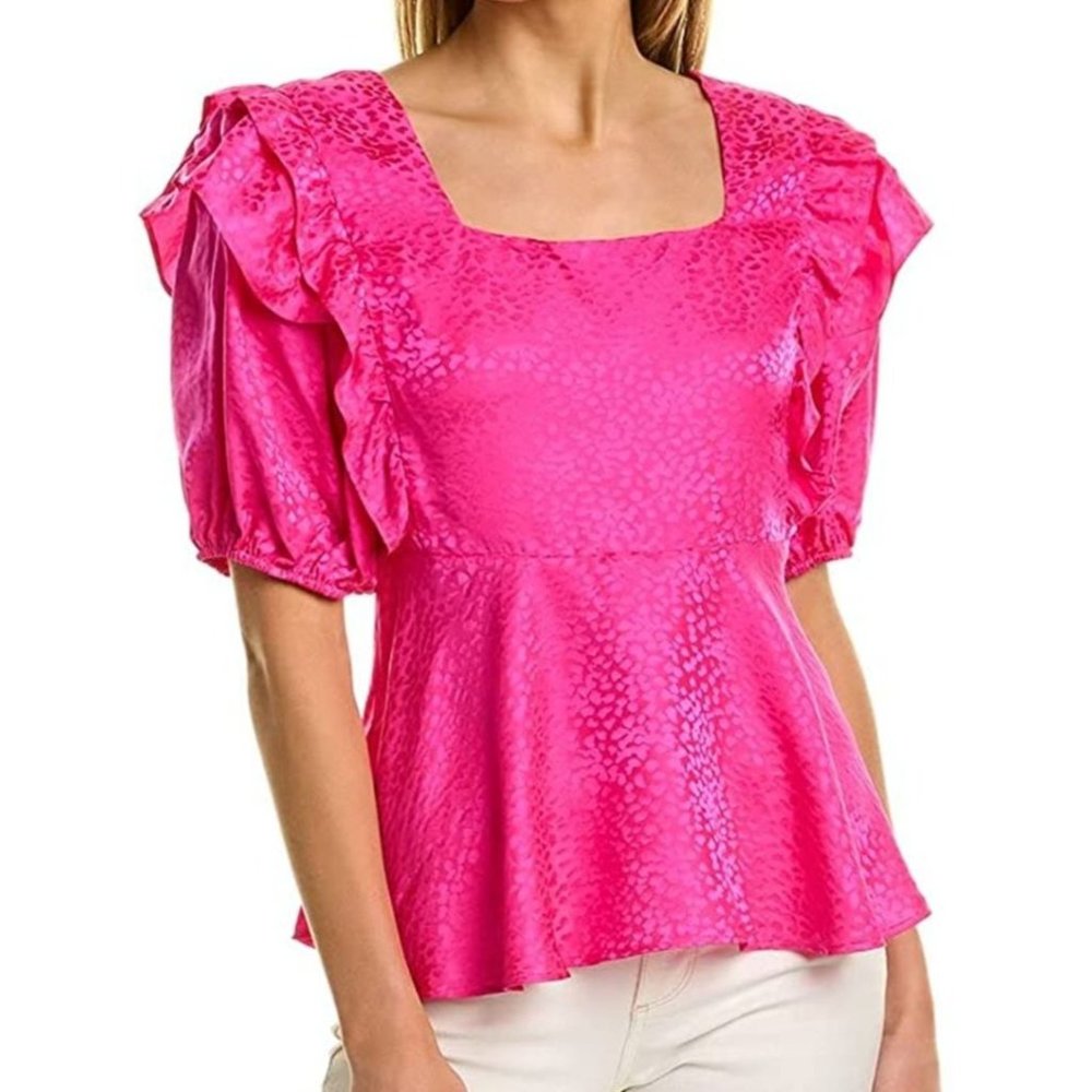 Olivia Rubin Puff Sleeve 100% Silk Fuschia Top Women's Size 4 NEW